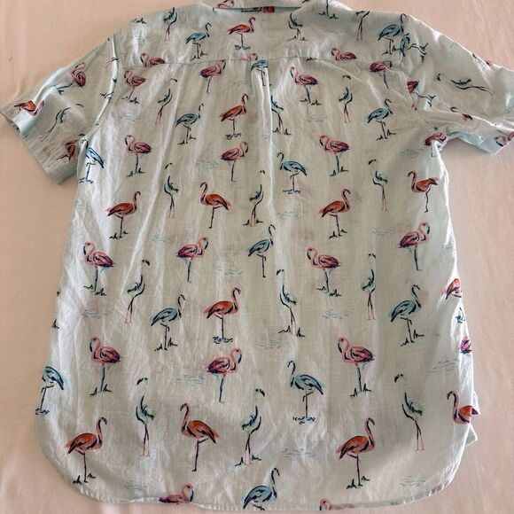 CHUBBIES SHIRT MENS LRG COTTON SS LT BLUE BUTTON CASUAL FLAMINGO TROPICAL HAWAII - Picture 11 of 13